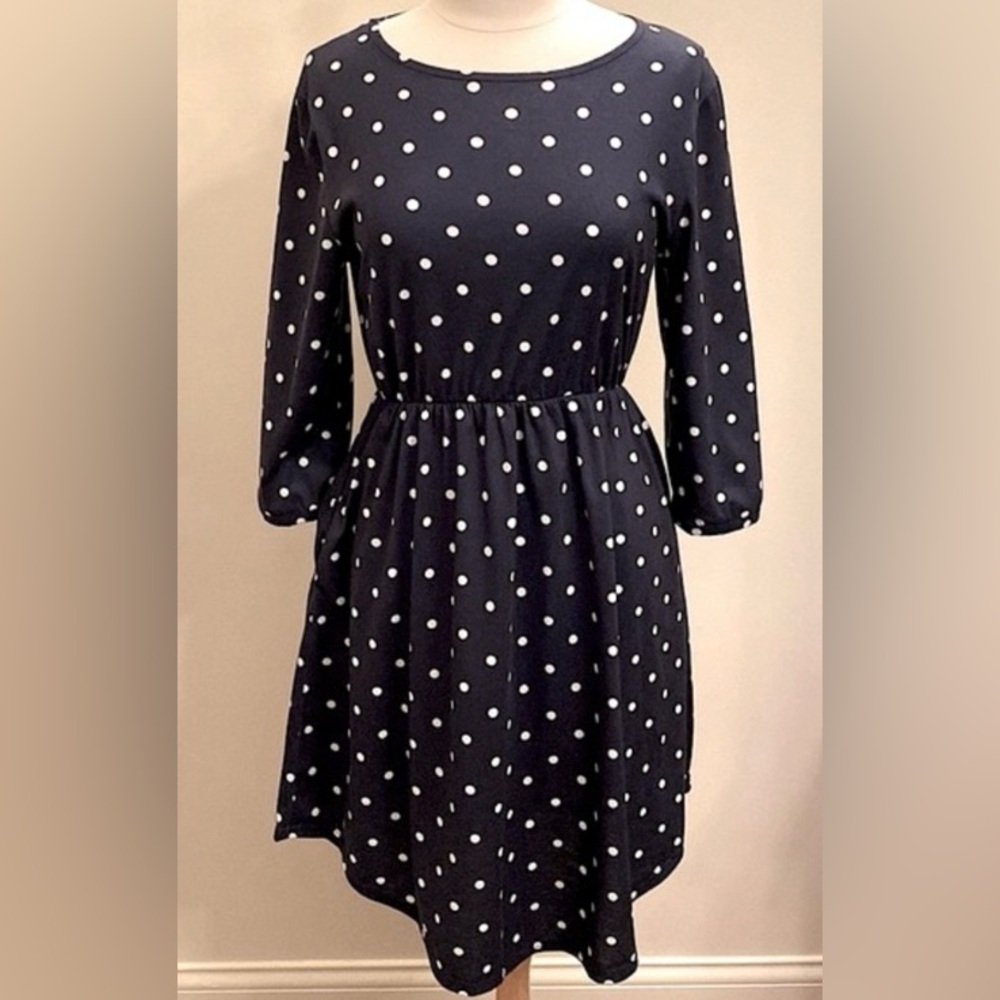 Fashion Navy Blue White Retro Polka Dot SZ S 1950s Rockabilly Swing Casual Dress